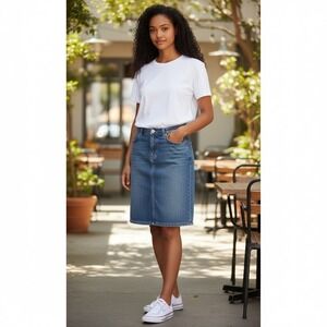 L.L.Bean Denim Skirt 10 Blue Favorite Fit Straight Mid Rise Coastal Cottagecore